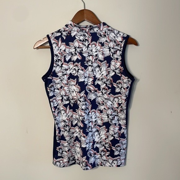 TAIL Golf Blue Floral Print Mock Neck Sleeveless Top Small - Picture 7 of 9
